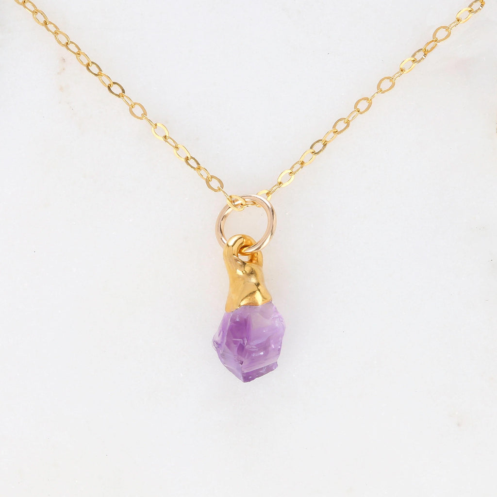 Dainty Raw Amethyst Necklace • Gold Filled Chain • February Birthstone • Aquarius • Handmade Witchy Fall Crystal Jewelry • Purple Gemstone