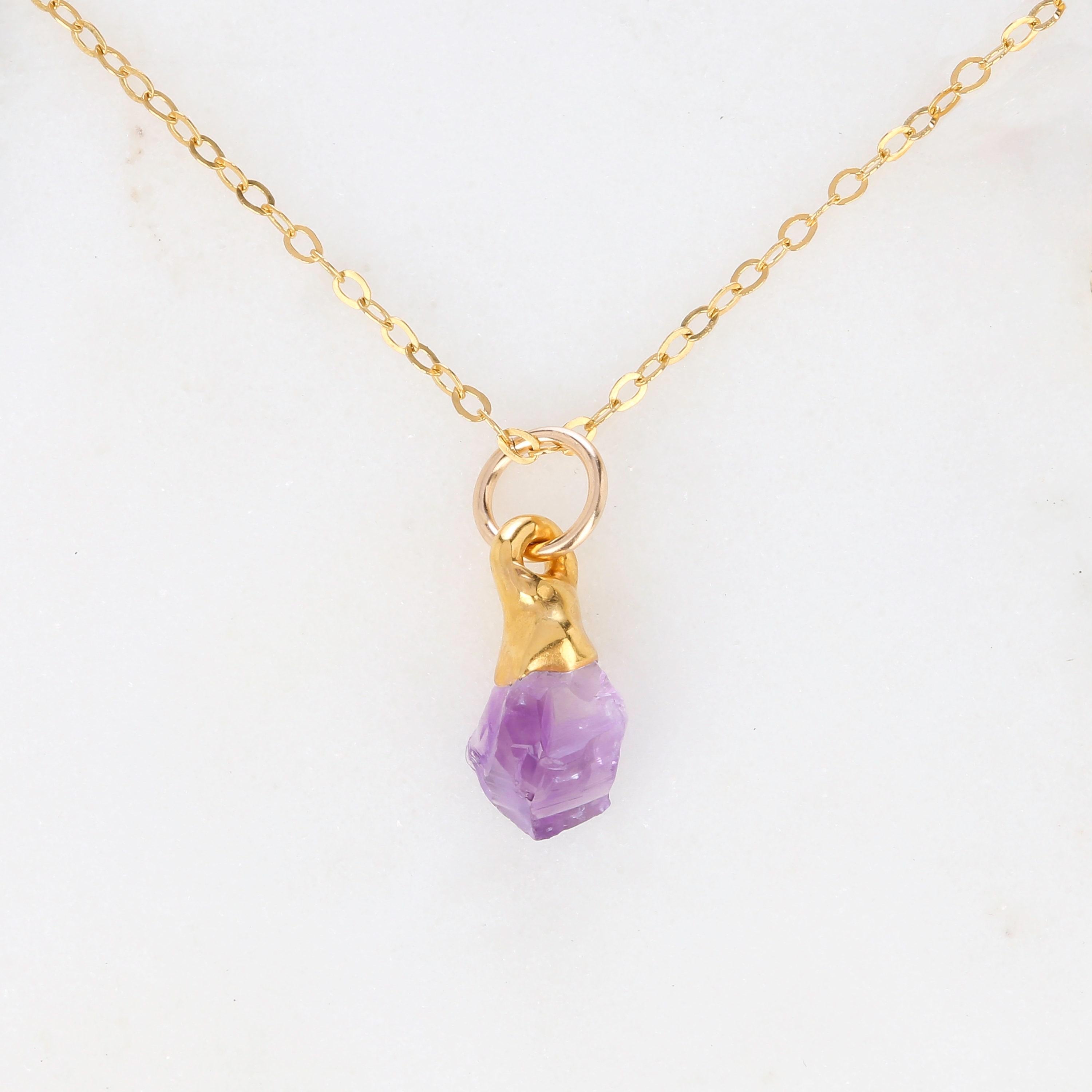 Dainty Raw Amethyst Necklace • Gold Filled Chain • February Birthstone • Aquarius • Handmade Witchy Fall Crystal Jewelry • Purple Gemstone