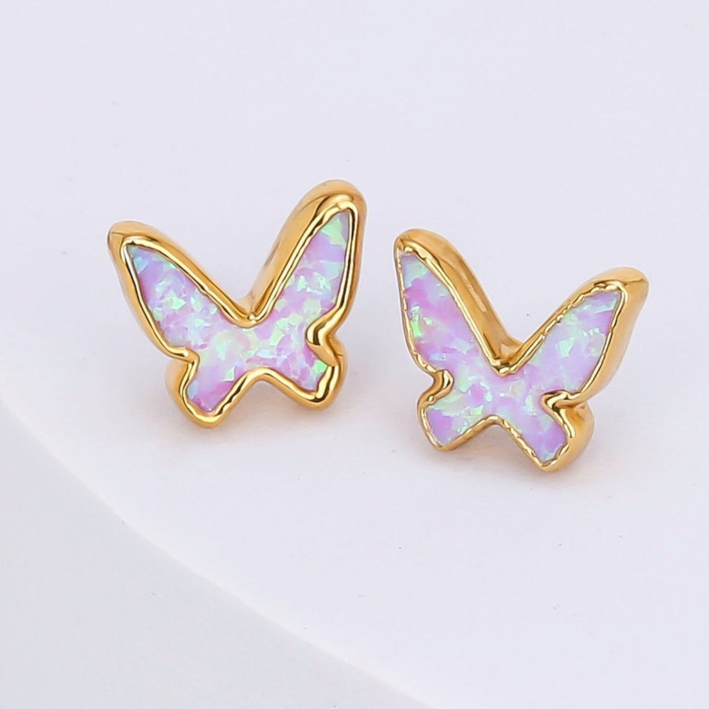 Butterfly Opal Necklace • Dainty Butterfly Pendant • Kyocera Opal • October Birthstone • Feminine Girly Pink Opal Jewelry • 24k Dip