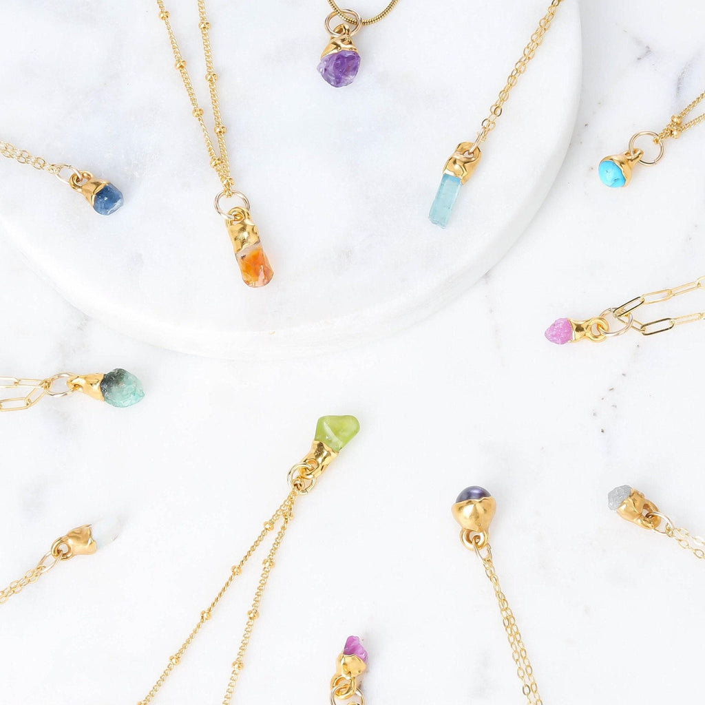 24k Gold Filled Raw Gemstone Necklace • Natural Birthstone Gift • Rough Stone Pendant • Handmade Crystal Jewelry • Ringcrush