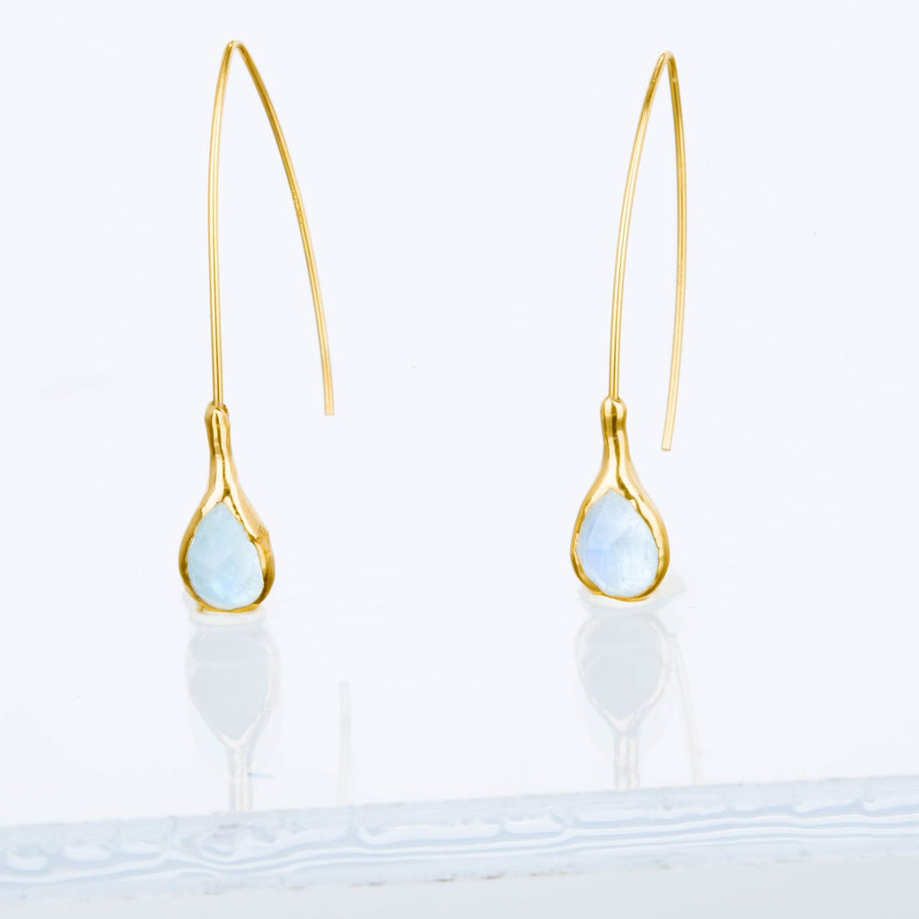 Edgy Rain Drop Rainbow Moonstone Earrings