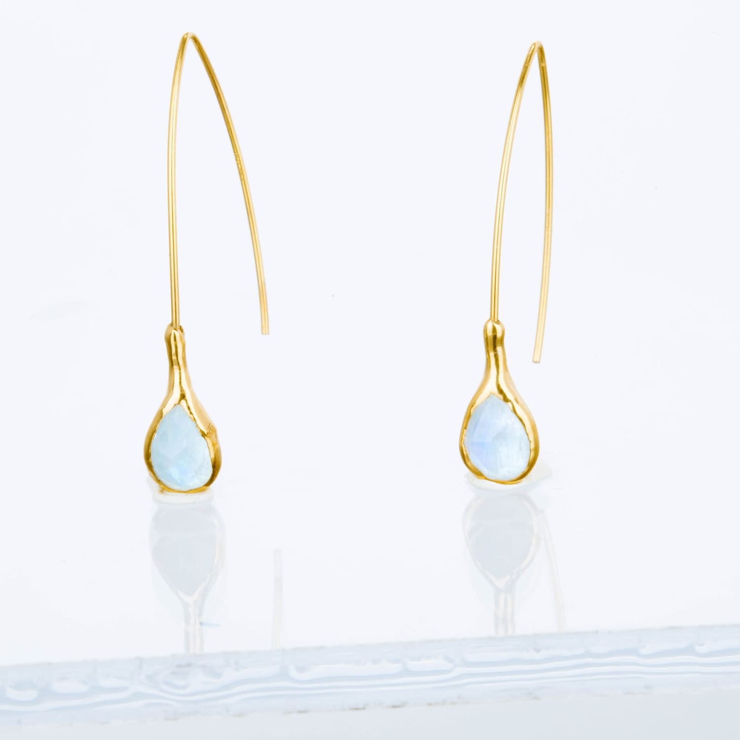 Edgy Rain Drop Rainbow Moonstone Earrings