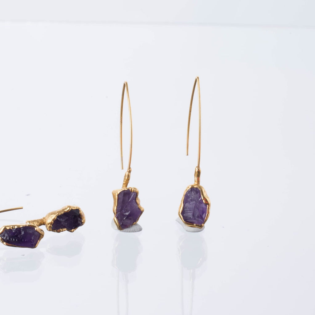 Edgy Raw Amethyst Drop and Dangle Earrings