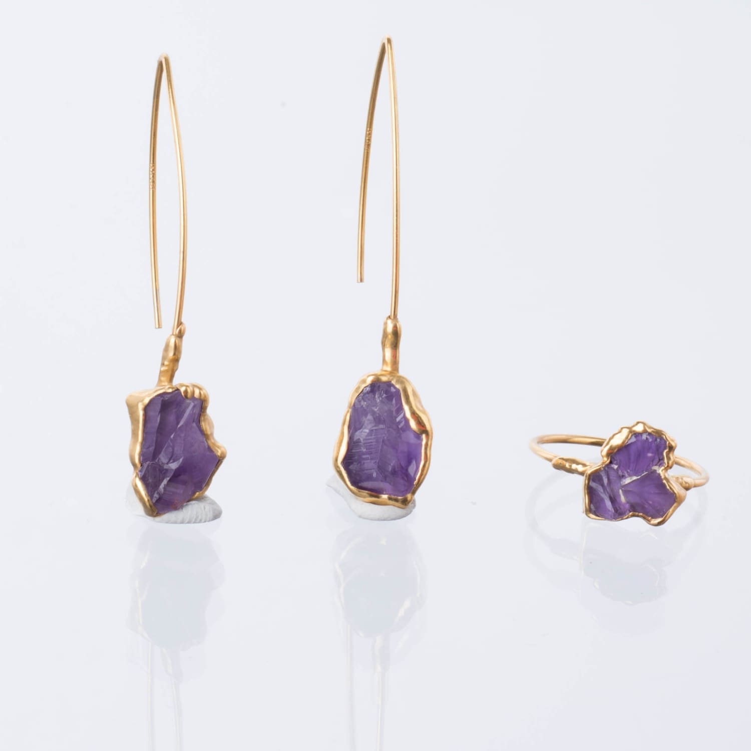 Edgy Raw Amethyst Drop and Dangle Earrings