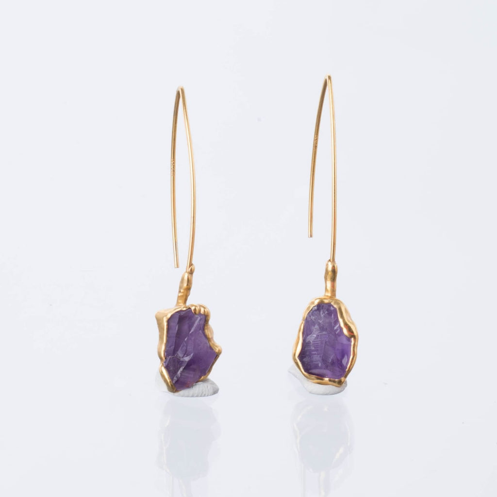 Edgy Raw Amethyst Drop and Dangle Earrings