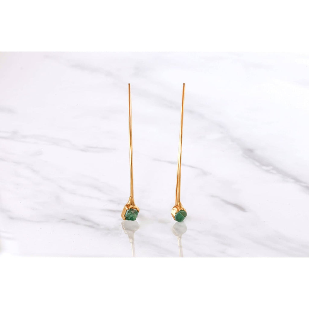 Edgy Raw Emerald Drop and Dangle Earrings