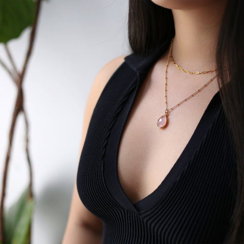 Chunky Rose Quartz Necklace • Gold Filled • Handmade Pink Fall Jewelry • Antique Style • January Birthstone • Perfect Mother of Bride Gift