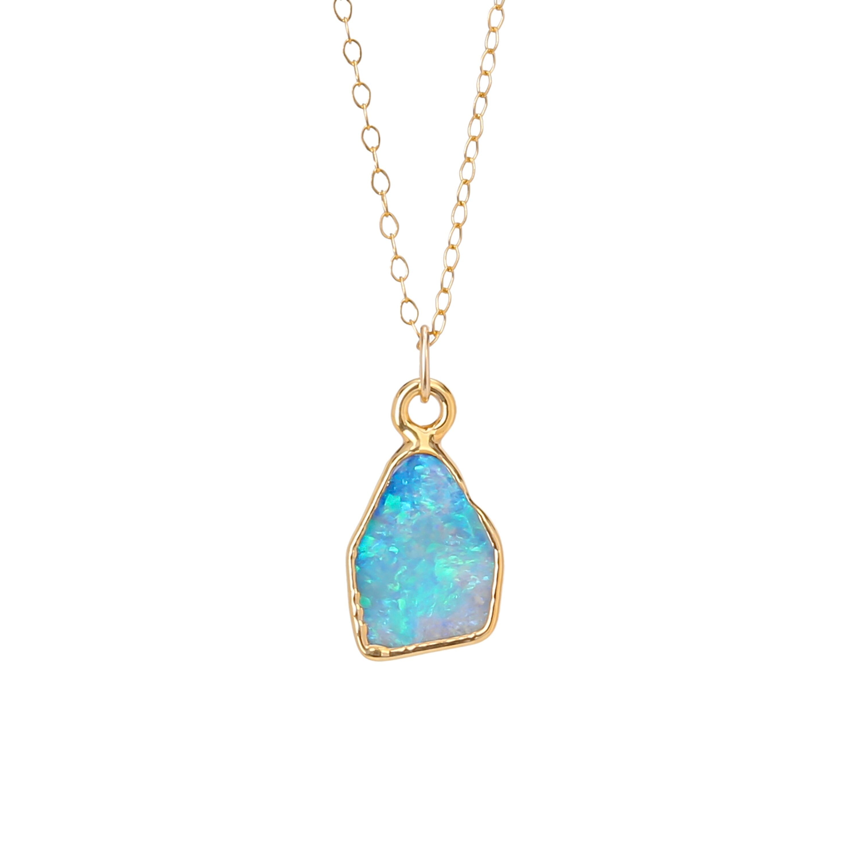 Fire Opal Necklace • 24k Gold Fill Chain • Natural Australian Opal Jewelry • October Birthstone • Raw Opal Pendant