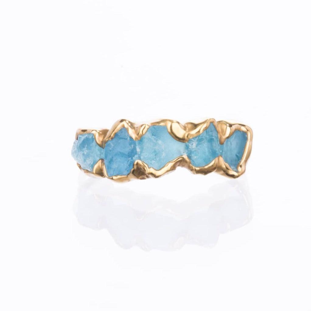 Five Stone Raw Aquamarine Ring