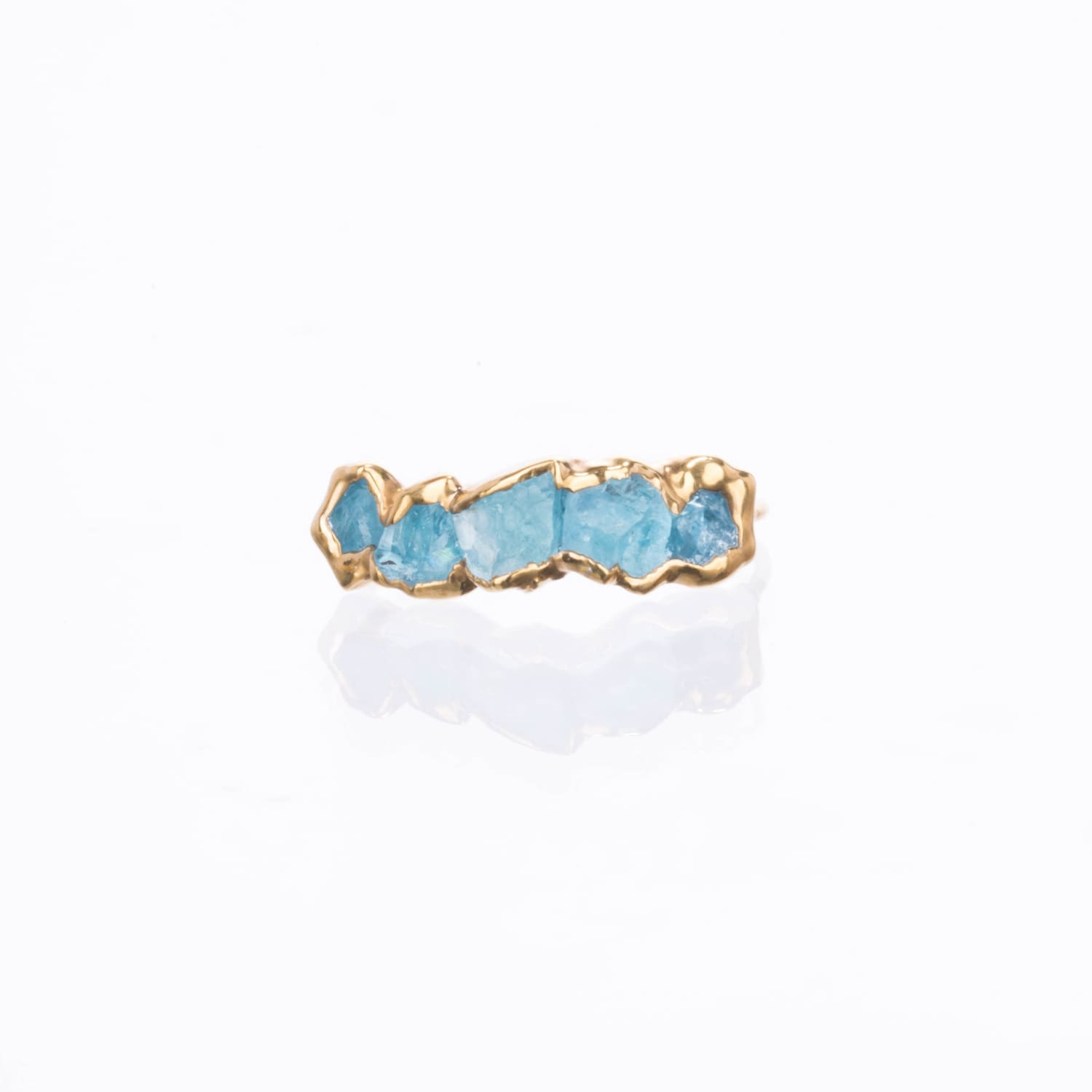 Five Stone Raw Aquamarine Ring