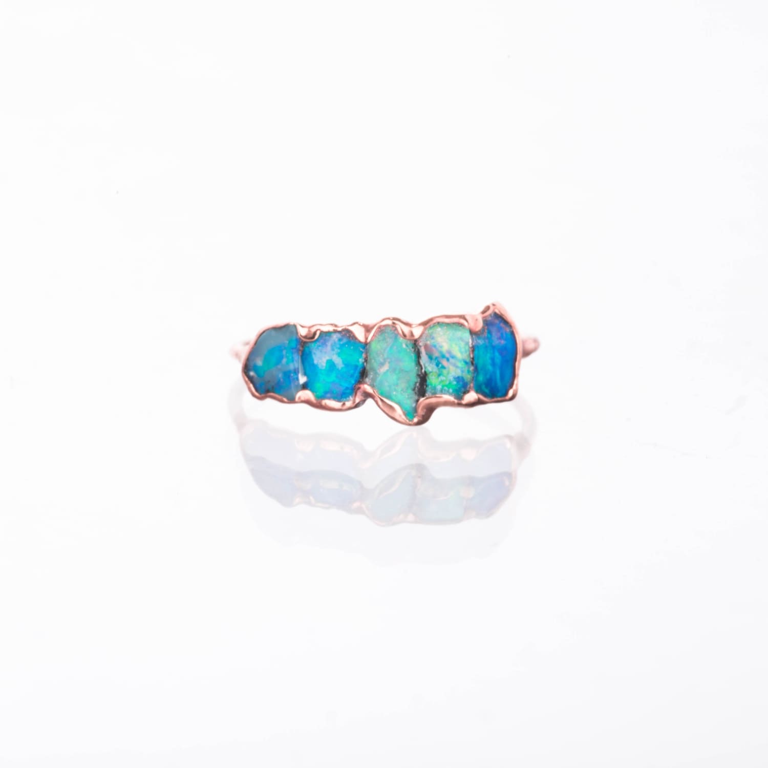 Five Stone Raw Australian Opal Ring in Rose Gold