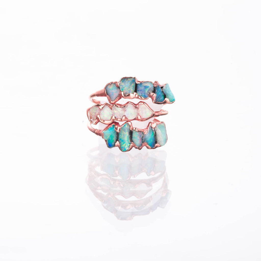 Five Stone Raw Australian Opal Ring in Rose Gold