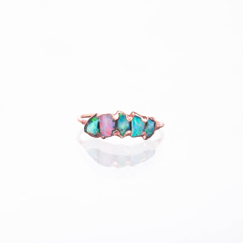 Five Stone Raw Australian Opal Ring in Rose Gold