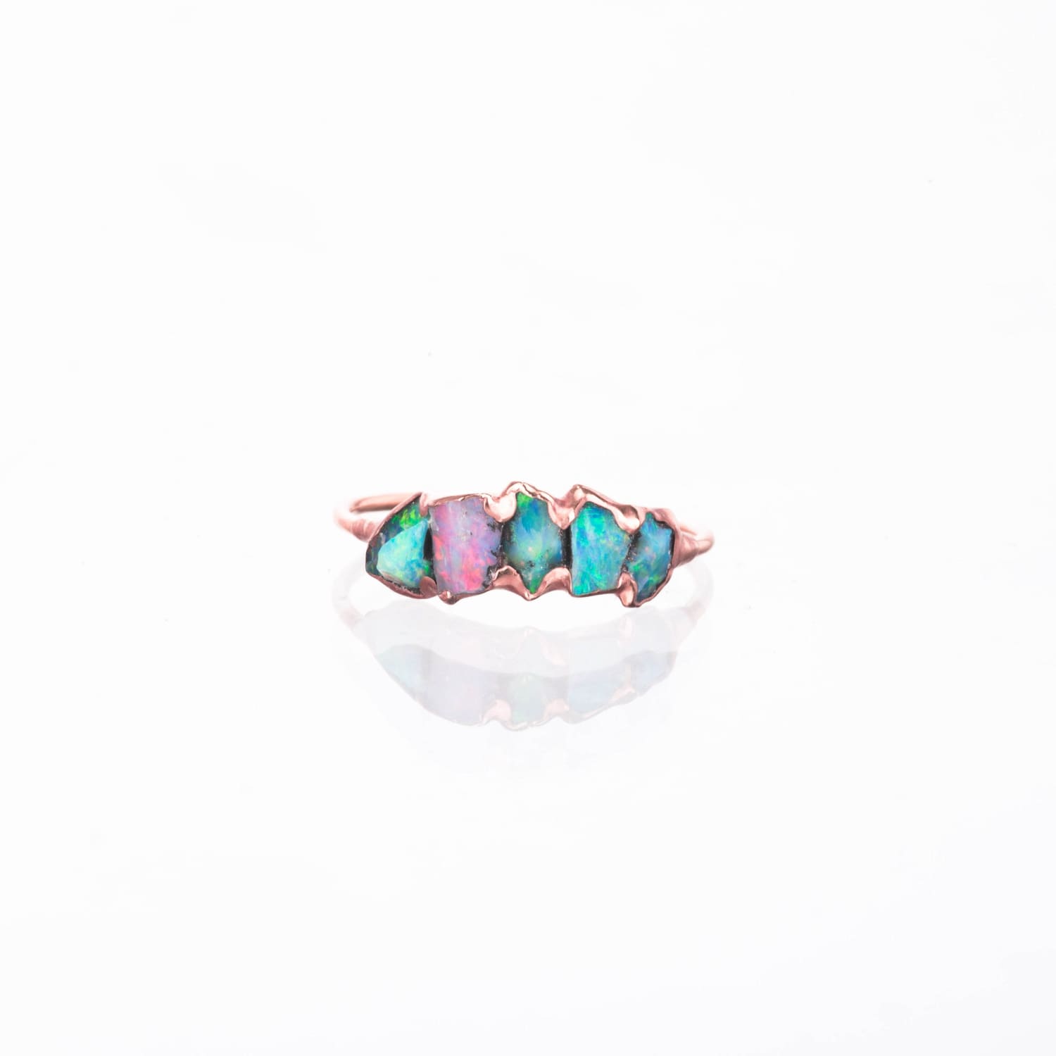 Five Stone Raw Australian Opal Ring in Rose Gold