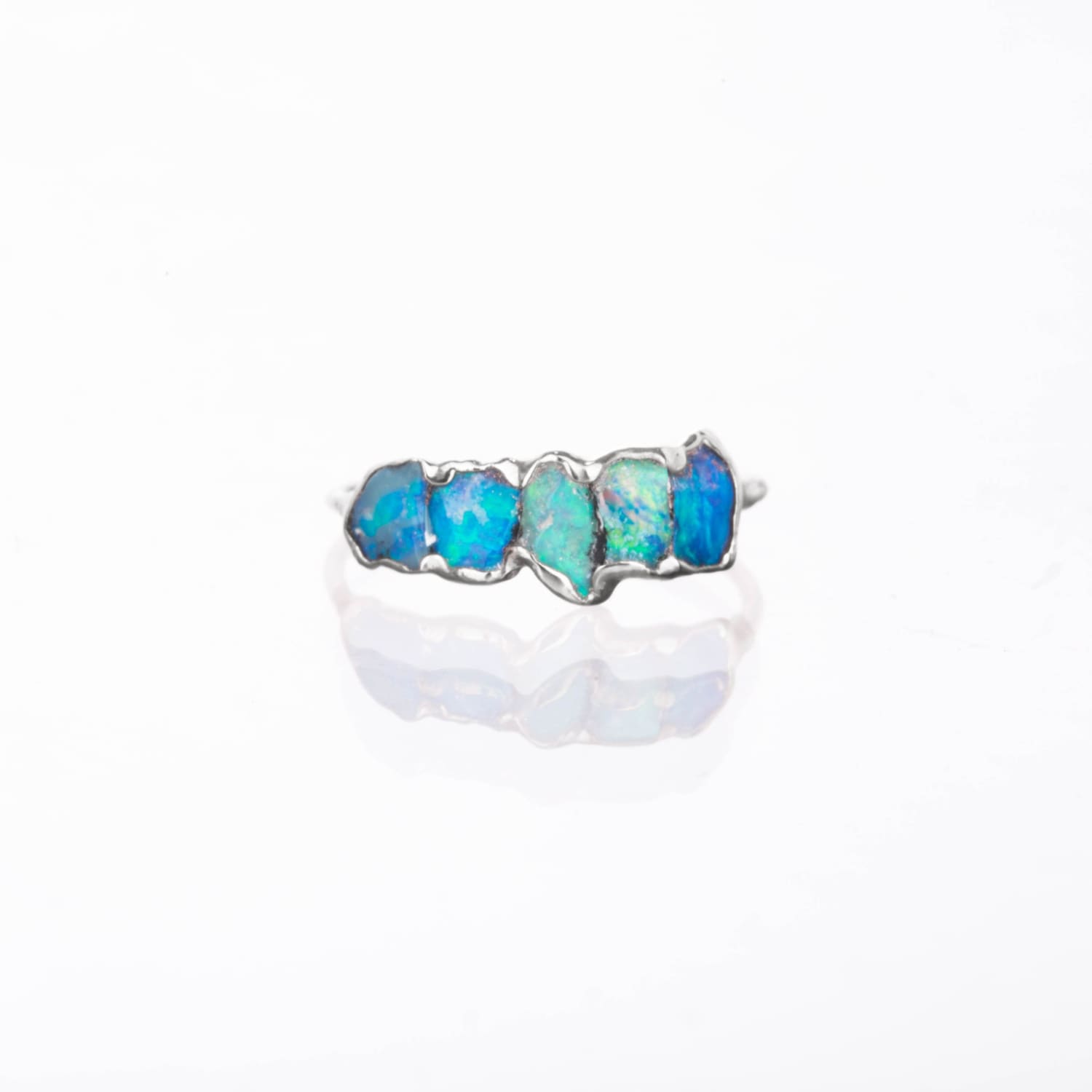Five Stone Raw Australian Opal Ring in Sterling Silver