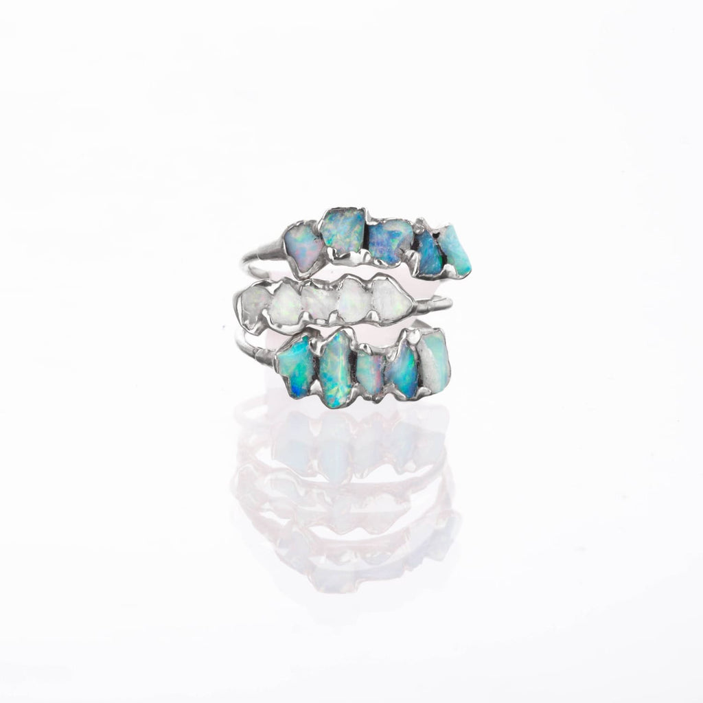 Five Stone Raw Australian Opal Ring in Sterling Silver