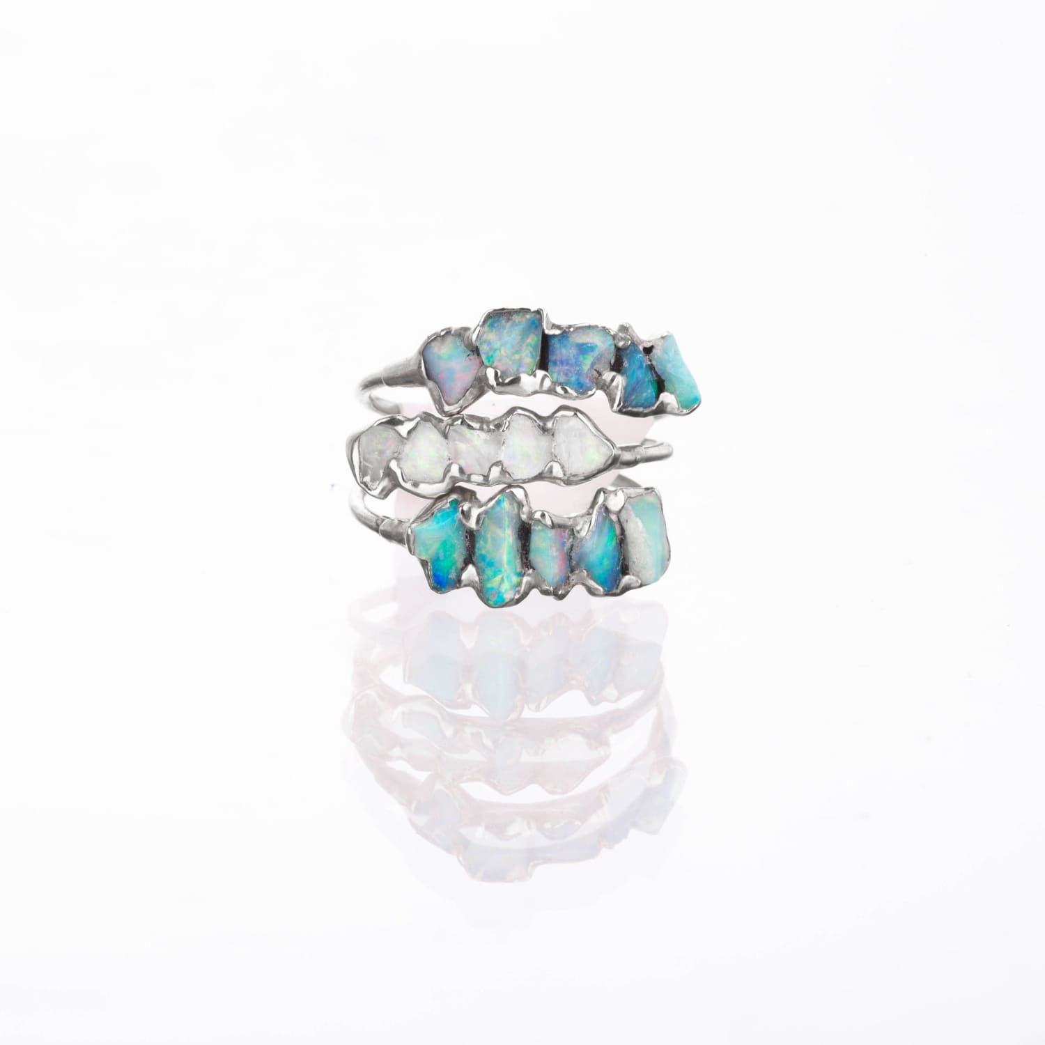 Five Stone Raw Australian Opal Ring in Sterling Silver