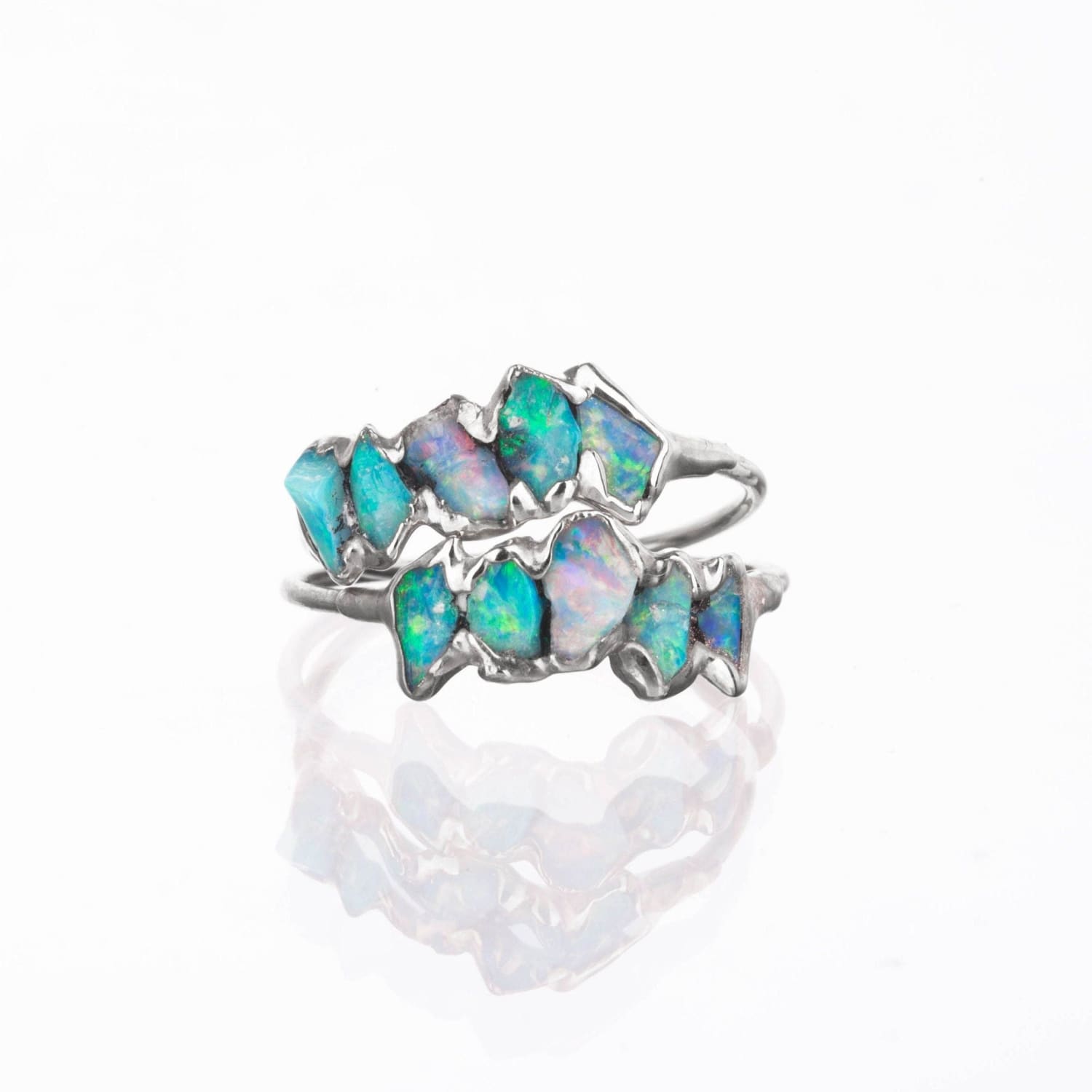 Five Stone Raw Australian Opal Ring in Sterling Silver
