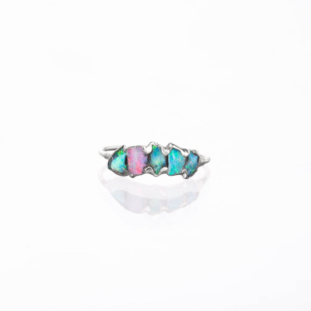 Five Stone Raw Australian Opal Ring in Sterling Silver