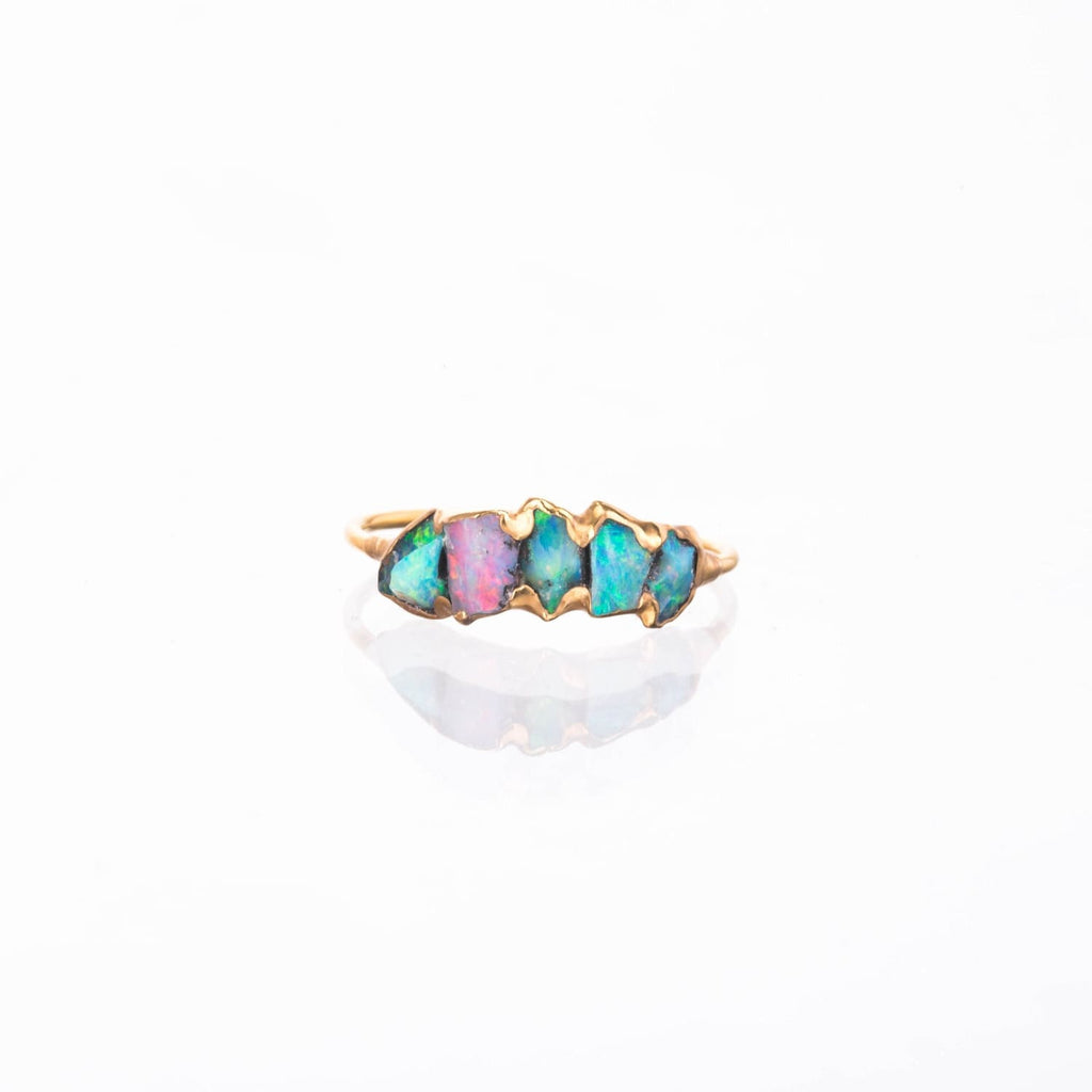 Five Stone Raw Australian Opal Ring in Yellow Gold