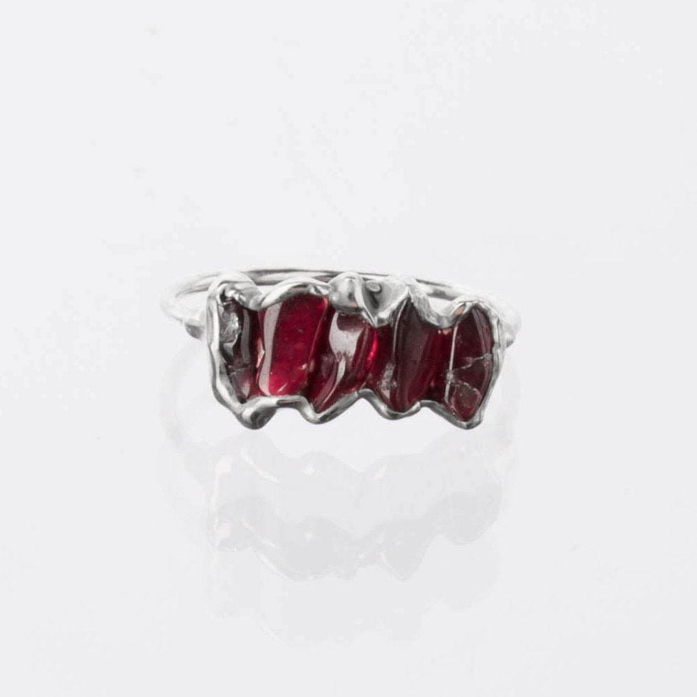 Five Stone Raw Garnet Ring