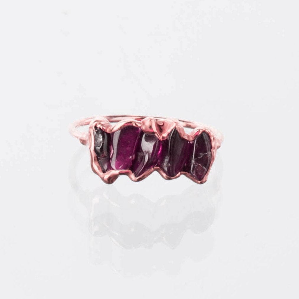 Five Stone Raw Garnet Ring