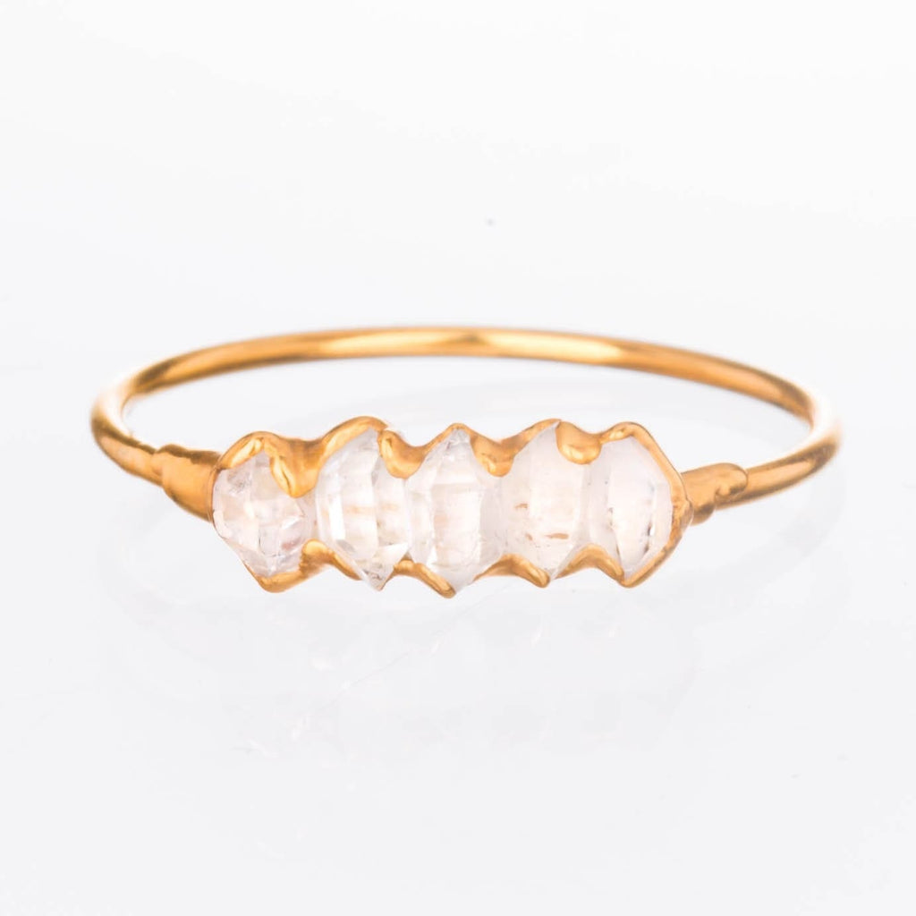Five Stone Raw Herkimer Diamond Ring