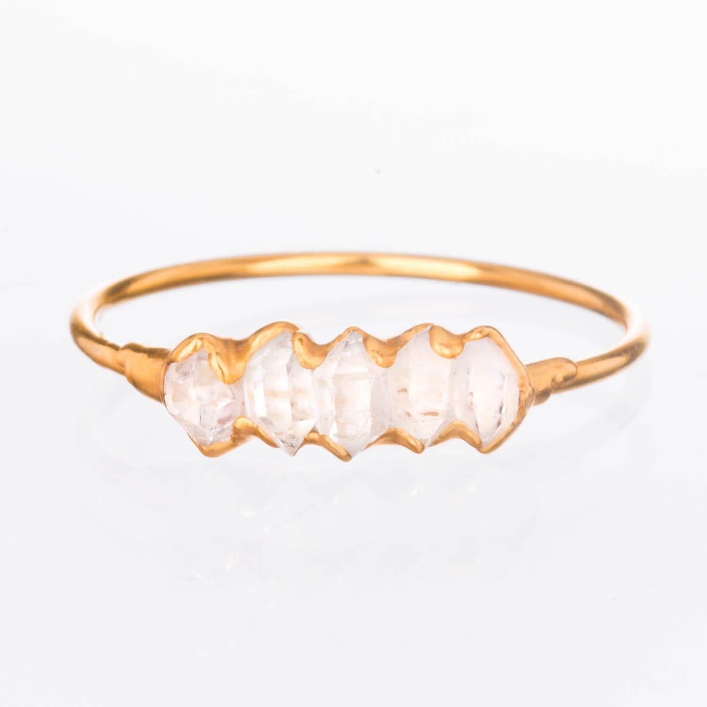 Five Stone Raw Herkimer Diamond Ring