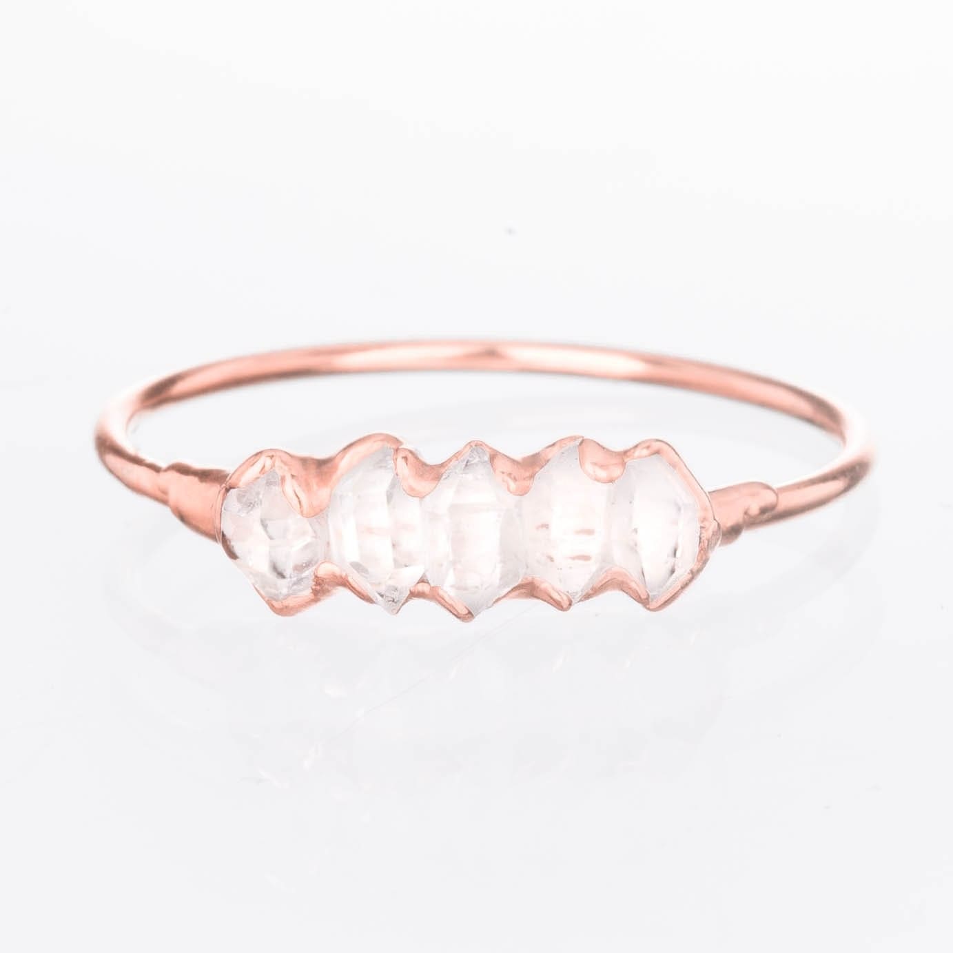 Five Stone Raw Herkimer Diamond Ring