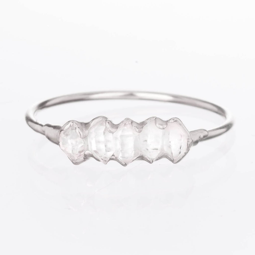 Five Stone Raw Herkimer Diamond Ring