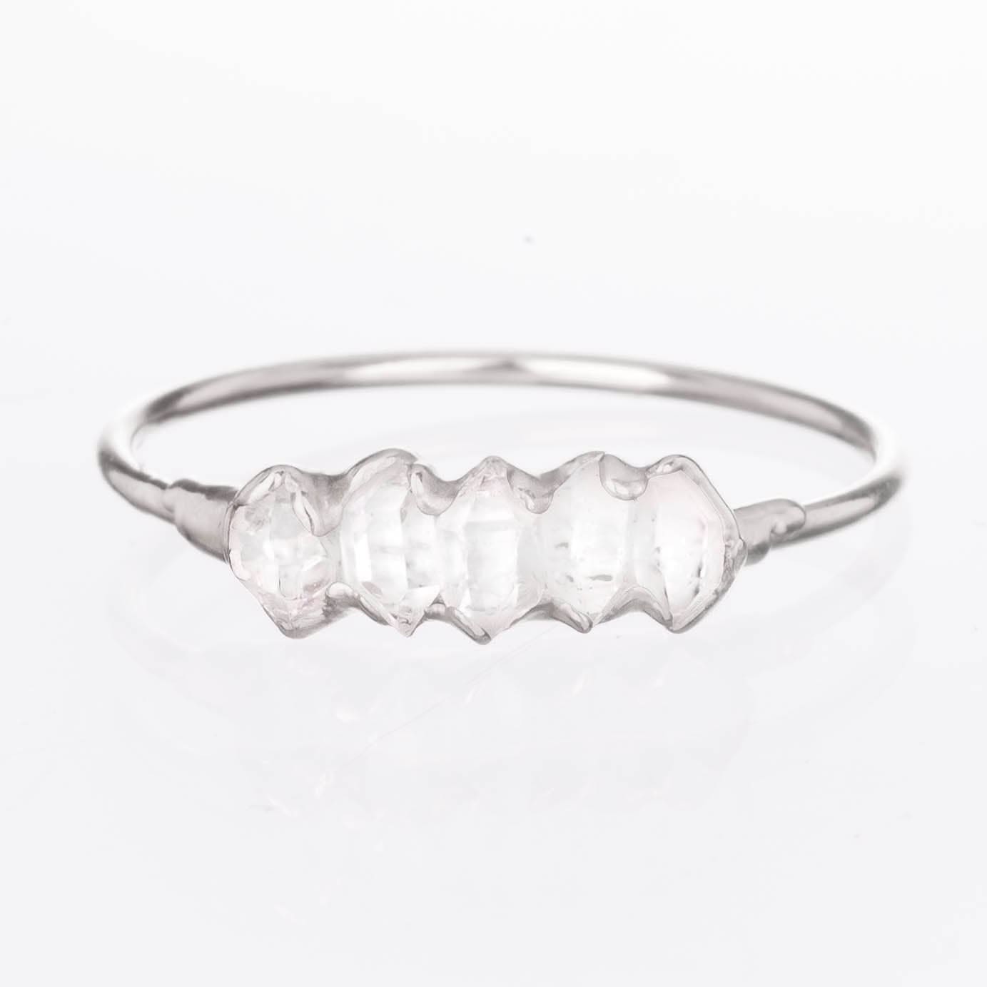 Five Stone Raw Herkimer Diamond Ring in Rose Gold