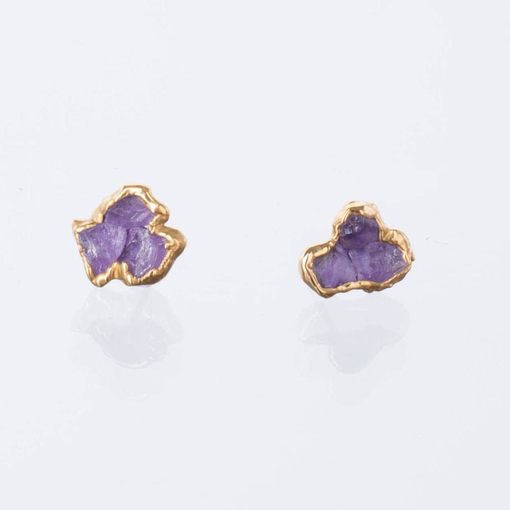 Fleur Raw Triple Amethyst Cluster Stud Earrings