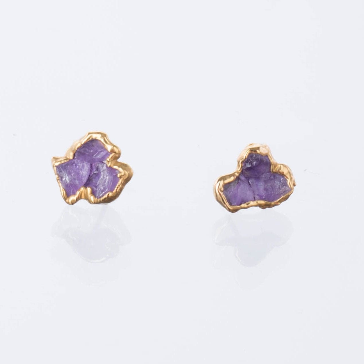 Fleur Raw Triple Amethyst Cluster Stud Earrings