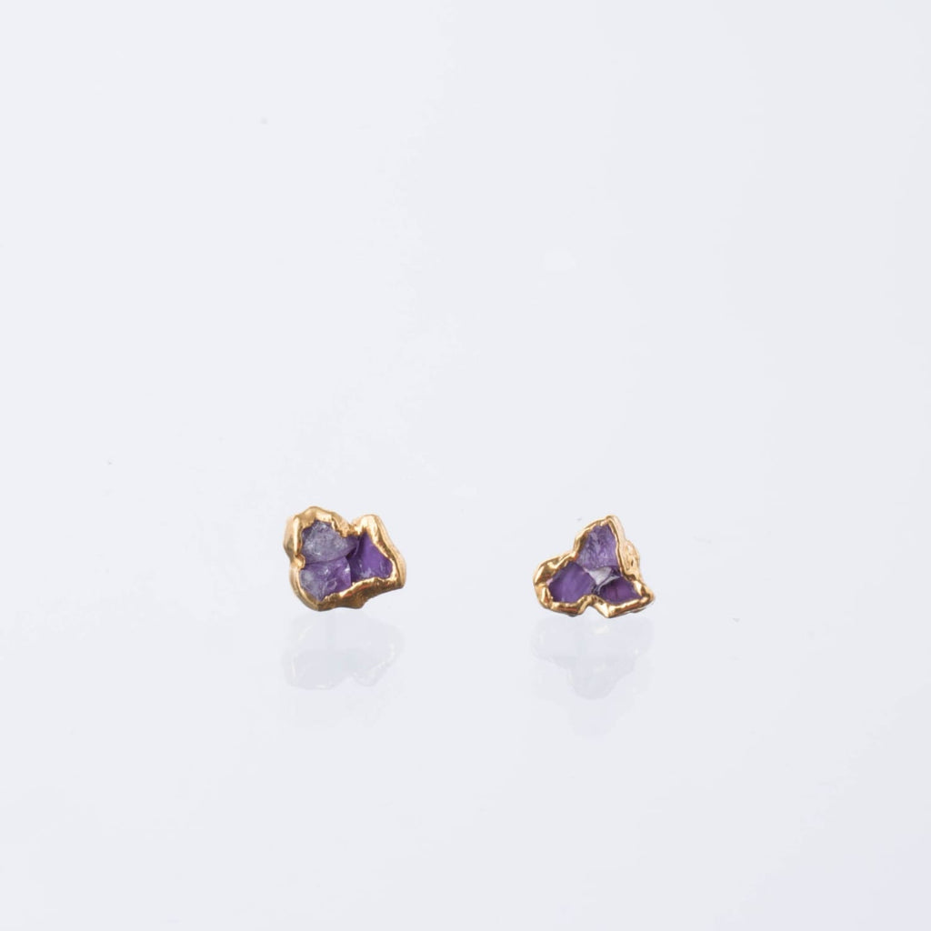 Fleur Raw Triple Amethyst Cluster Stud Earrings