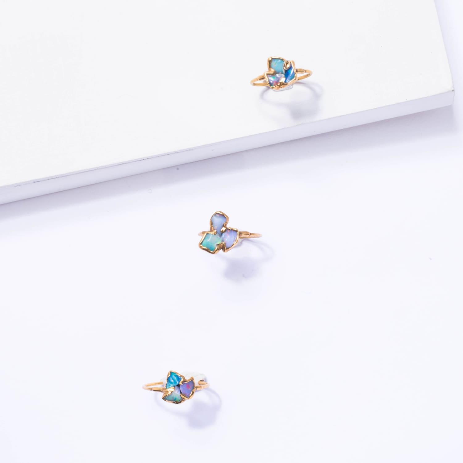 Fleur Three Stone Raw Australian Opal Cluster Ring