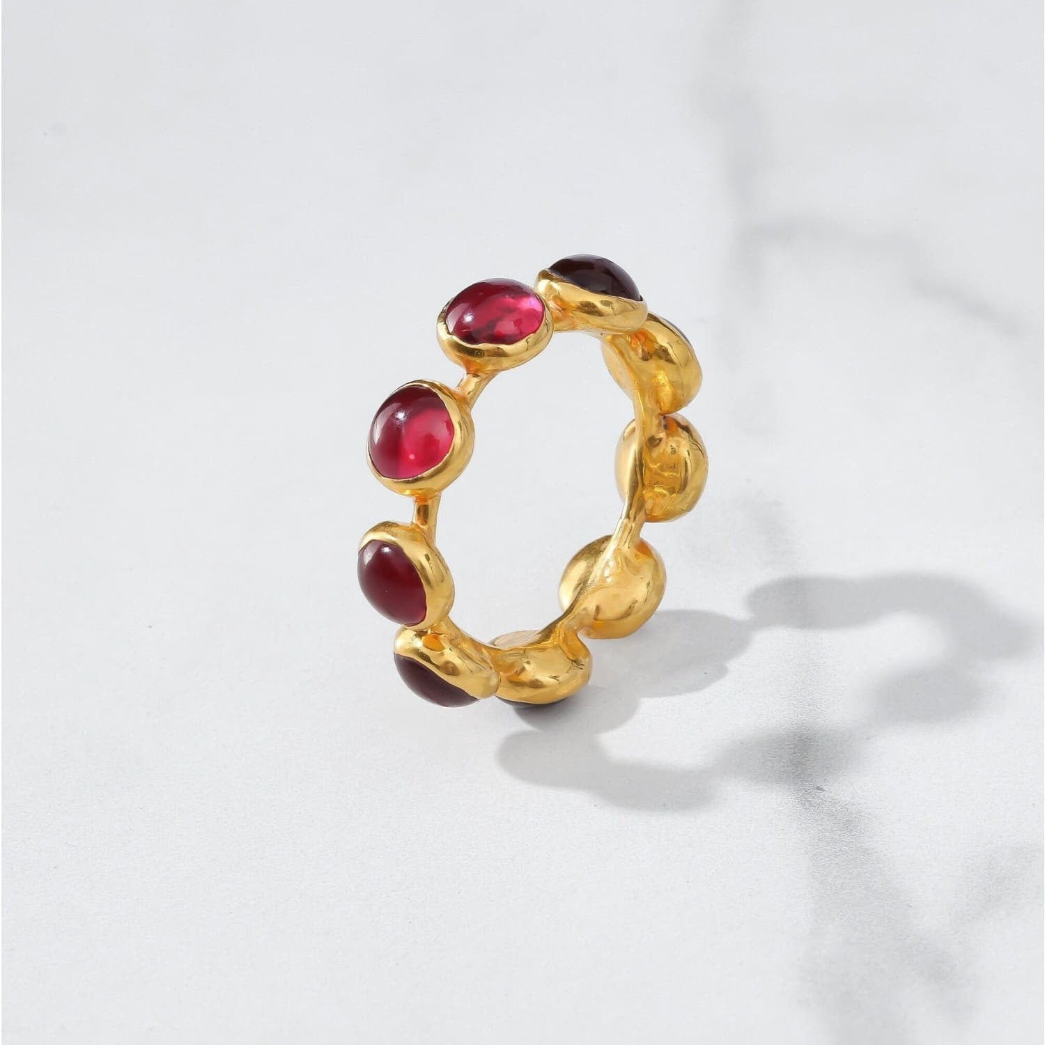 Glowing Ruby Ring • Full Eternity Band • Gold Filled • Genuine Ruby July Birthstone • Perfect Thumb Ring • Cool Handmade Whimsigoth Jewelry