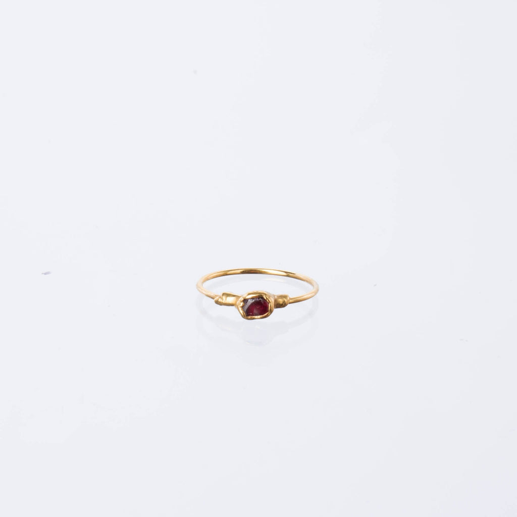 Mini Raw Garnet Ring • Gold Fill • Red Gemstone Vampire Jewelry for Fall • Witchy Halloween Ring • January Birthstone • Capricorn • 24k Dip