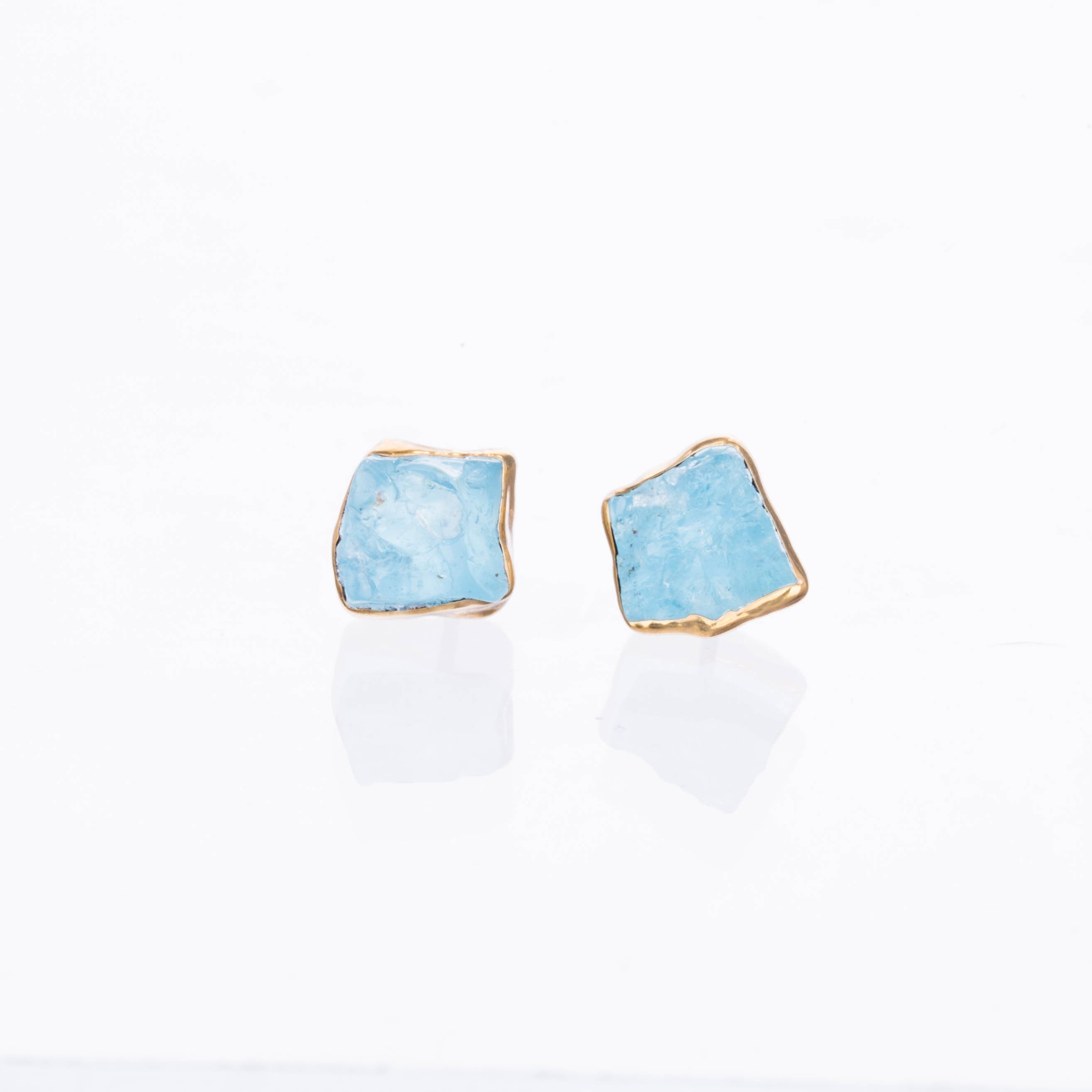 New Raw Aquamarine Stud Earrings
