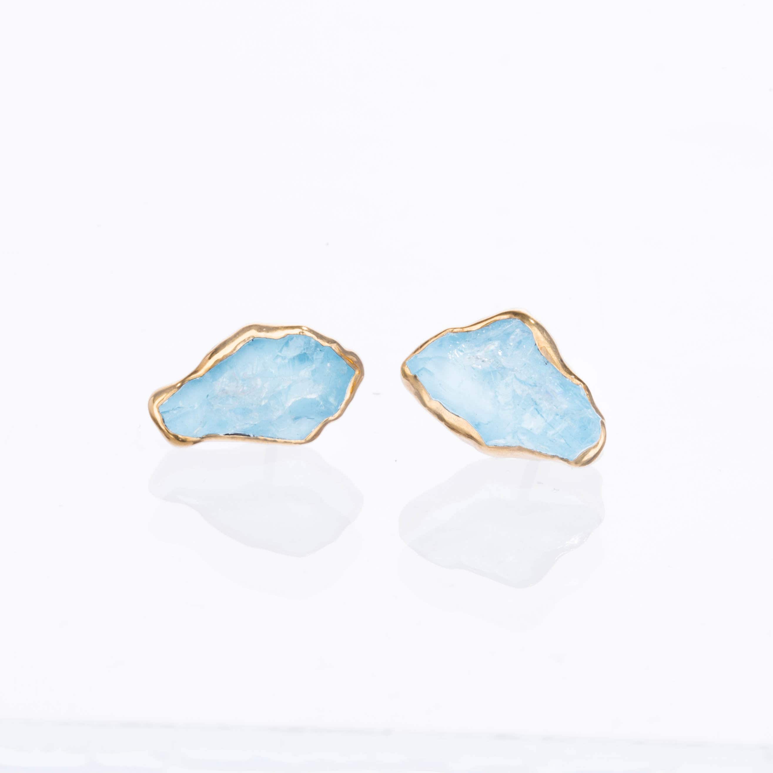 New Raw Aquamarine Stud Earrings