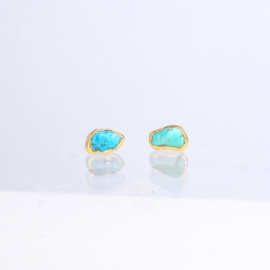 Tiny Raw Turquoise Studs • Minimalist Dainty Earrings • Gold Filled • December Birthstone • Something Blue • Simple Bridesmaid Gift
