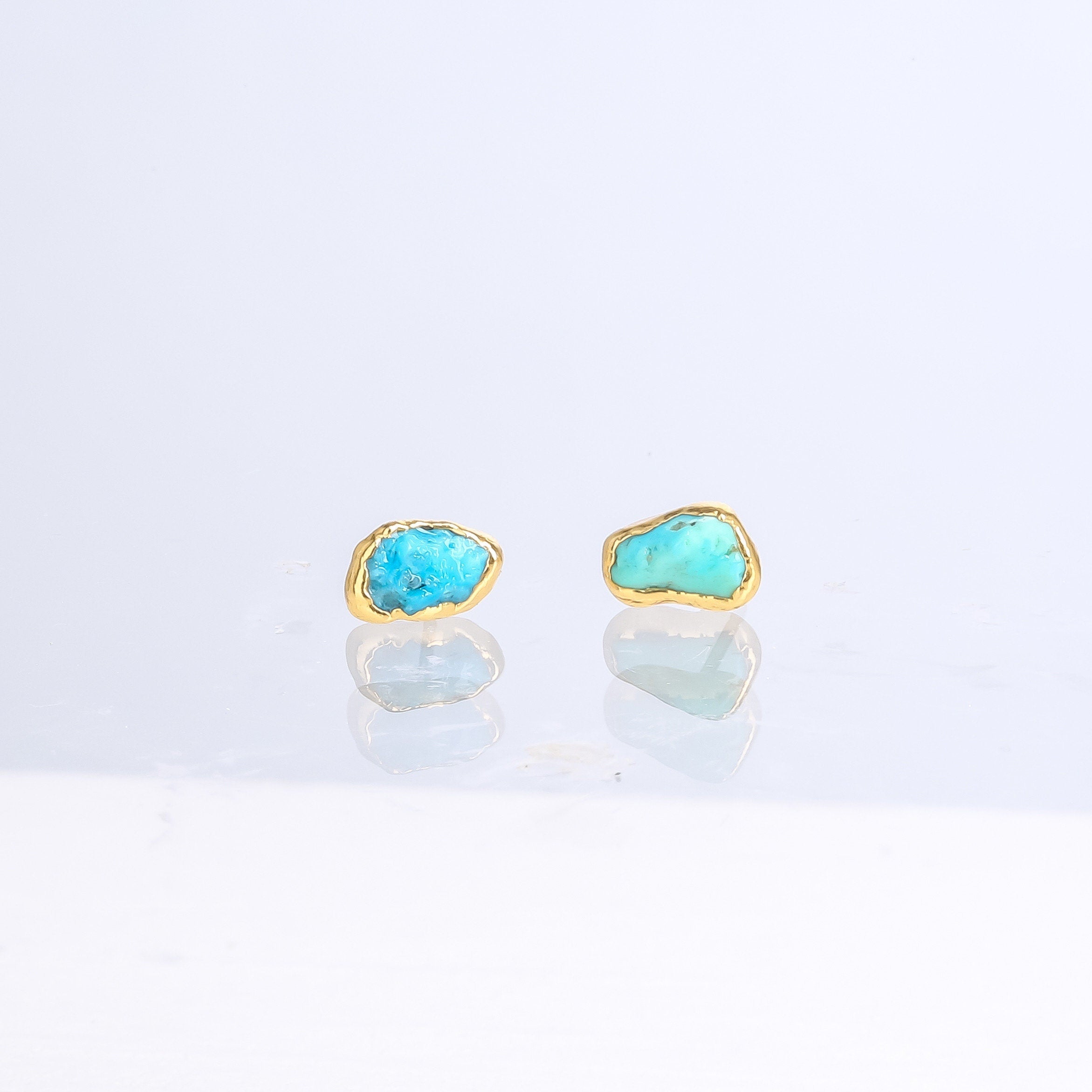 Tiny Raw Turquoise Studs • Minimalist Dainty Earrings • Gold Filled • December Birthstone • Something Blue • Simple Bridesmaid Gift