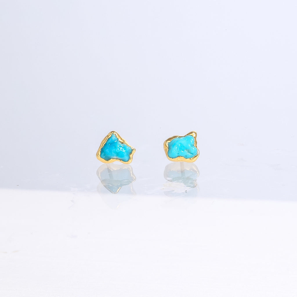 Tiny Raw Turquoise Studs • Minimalist Dainty Earrings • Gold Filled • December Birthstone • Something Blue • Simple Bridesmaid Gift