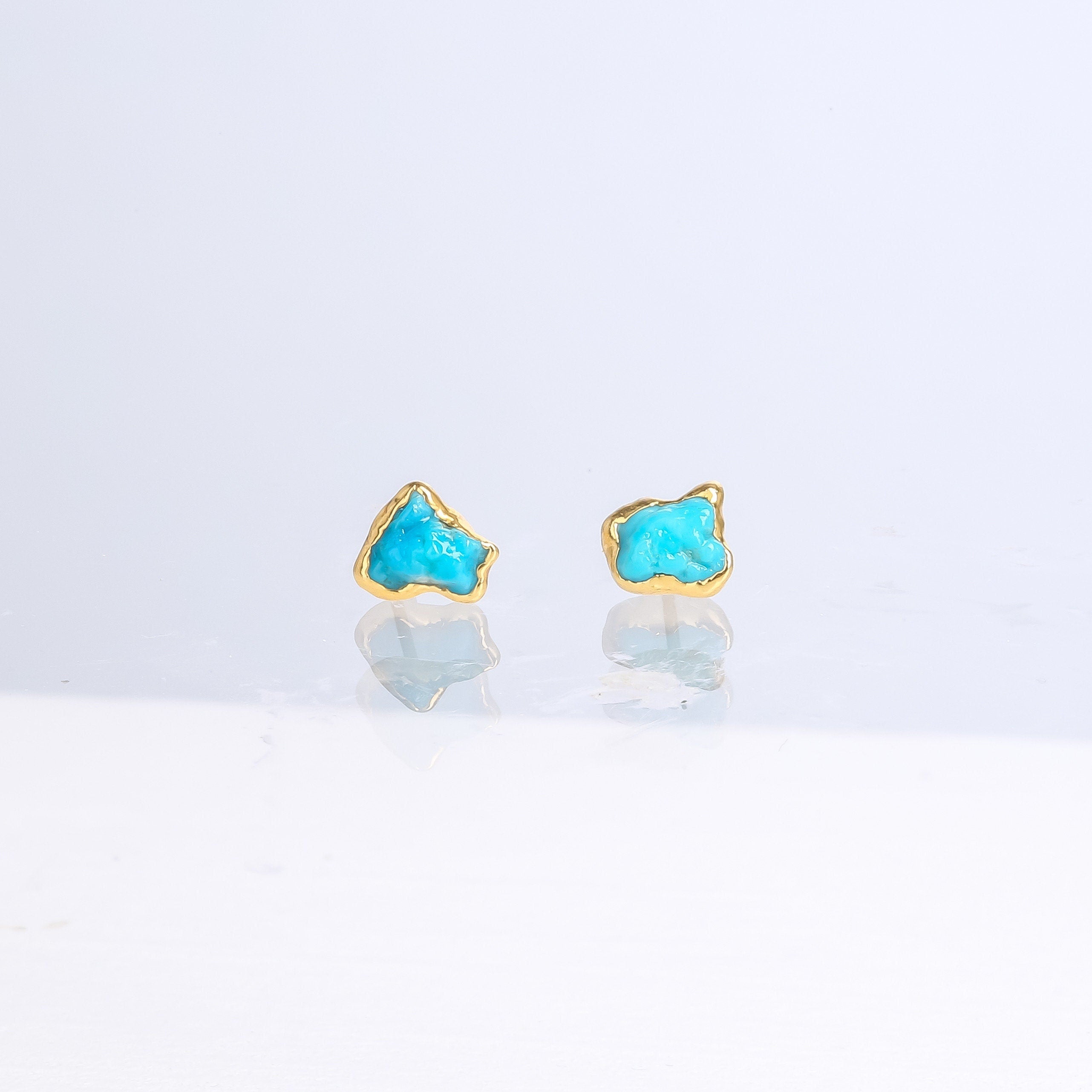 Tiny Raw Turquoise Studs • Minimalist Dainty Earrings • Gold Filled • December Birthstone • Something Blue • Simple Bridesmaid Gift
