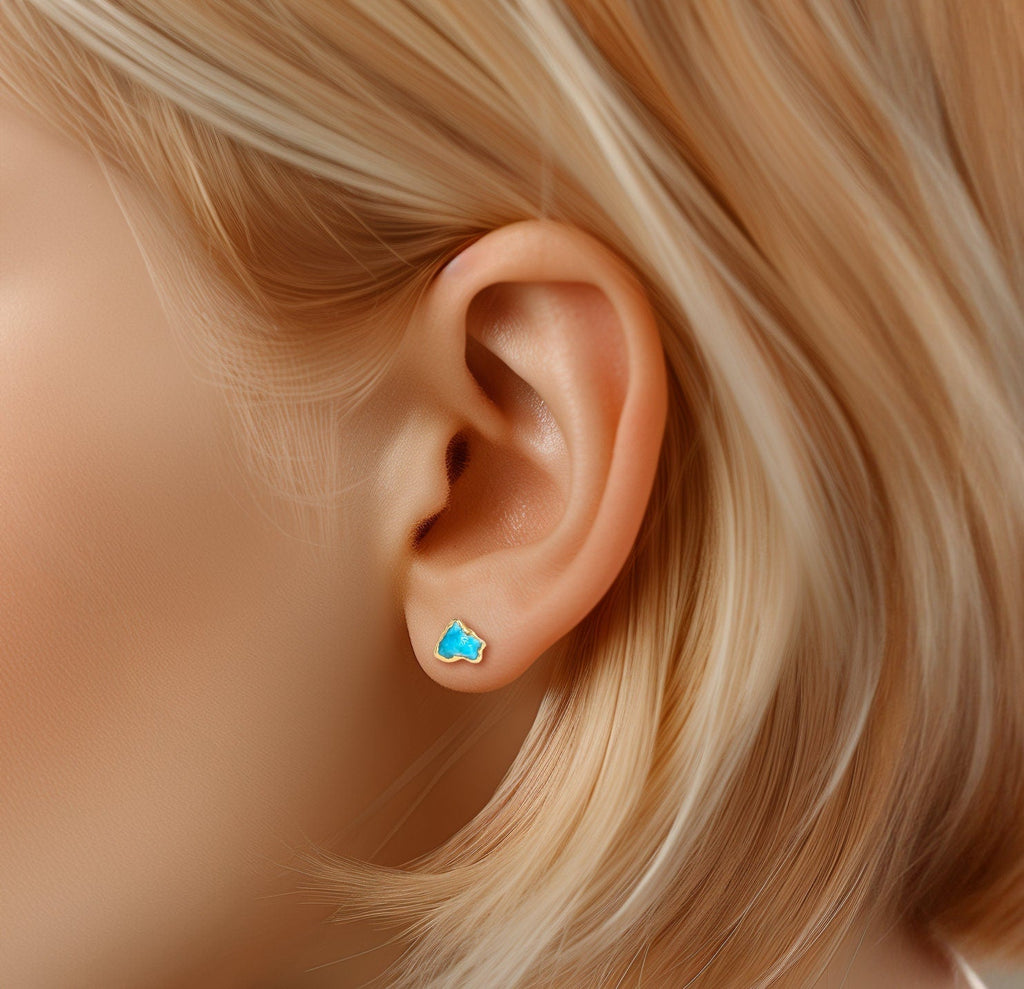 Tiny Raw Turquoise Studs • Minimalist Dainty Earrings • Gold Filled • December Birthstone • Something Blue • Simple Bridesmaid Gift