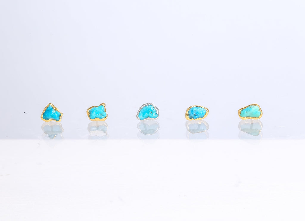 Tiny Raw Turquoise Studs • Minimalist Dainty Earrings • Gold Filled • December Birthstone • Something Blue • Simple Bridesmaid Gift
