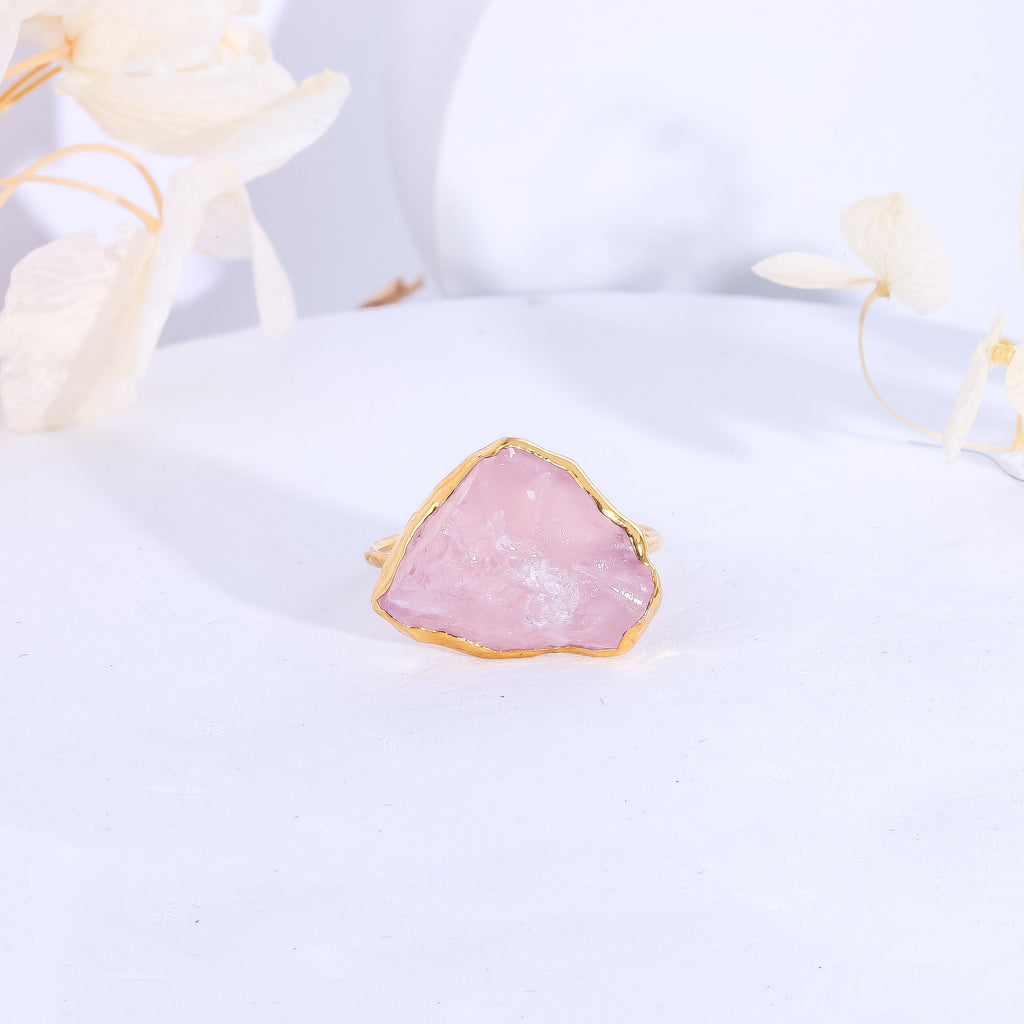 Rough Rose Quartz Ring • Gold Filled • Perfect Bridesmaid Gift • January Birthstone • Chunky Large Gemstone Statement Jewelry