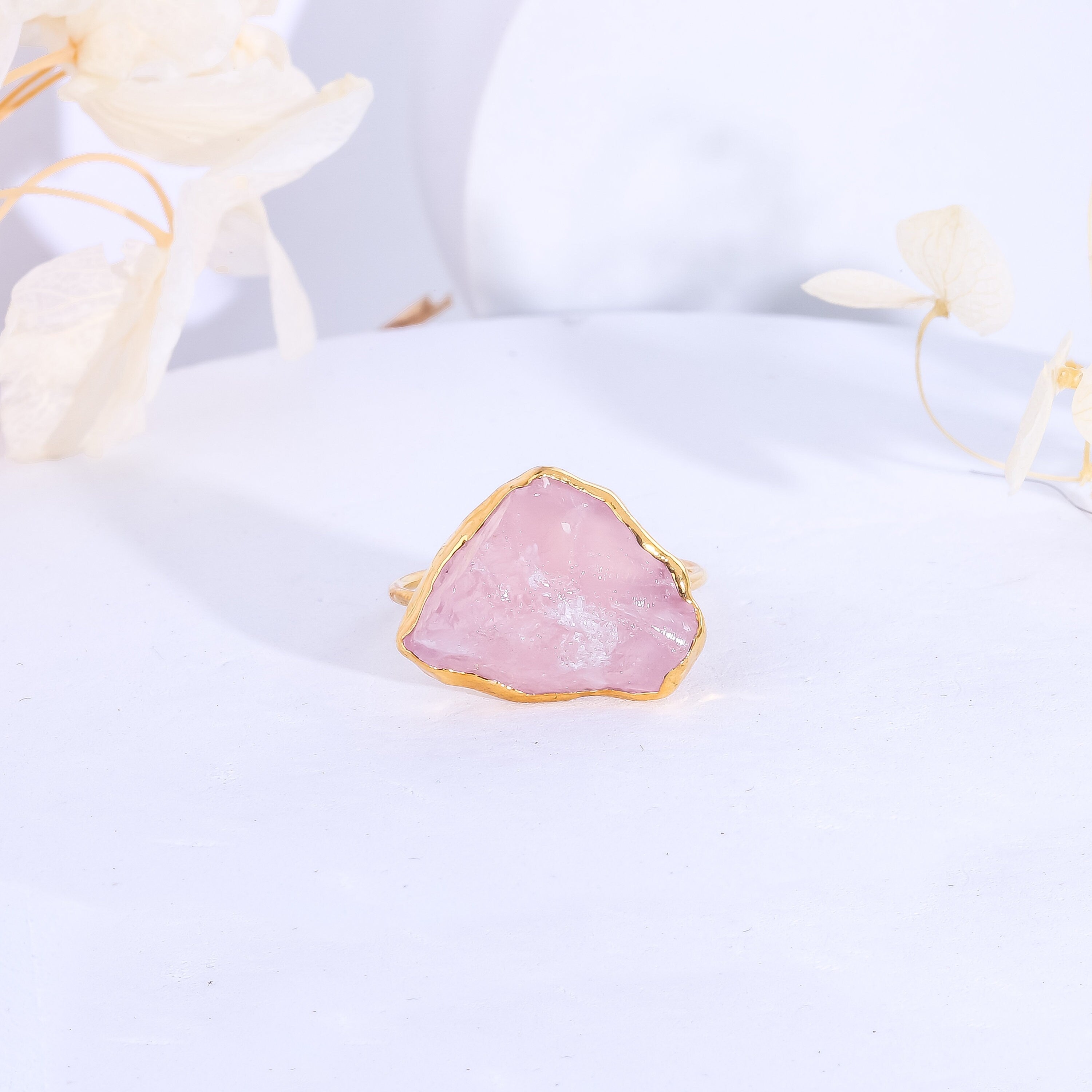 Rough Rose Quartz Ring • Gold Filled • Perfect Bridesmaid Gift • January Birthstone • Chunky Large Gemstone Statement Jewelry