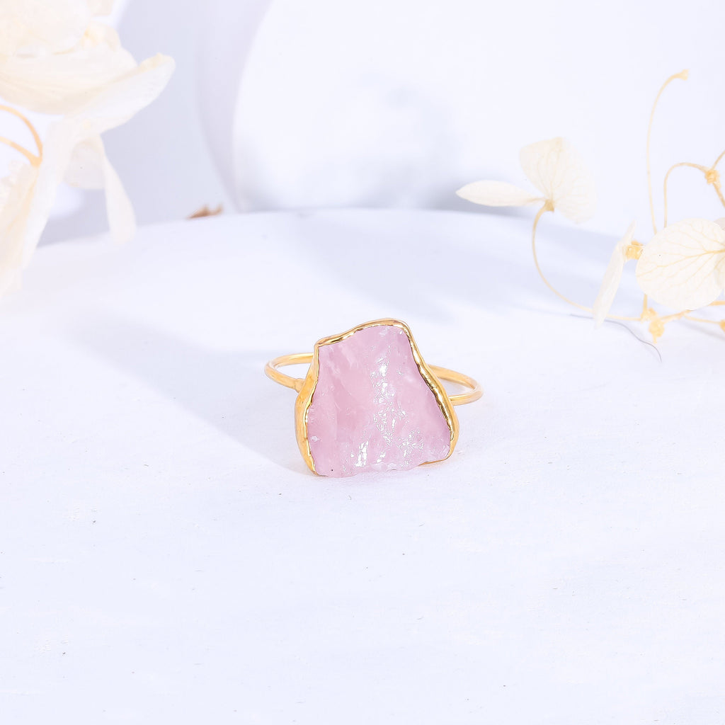 Rough Rose Quartz Ring • Gold Filled • Perfect Bridesmaid Gift • January Birthstone • Chunky Large Gemstone Statement Jewelry