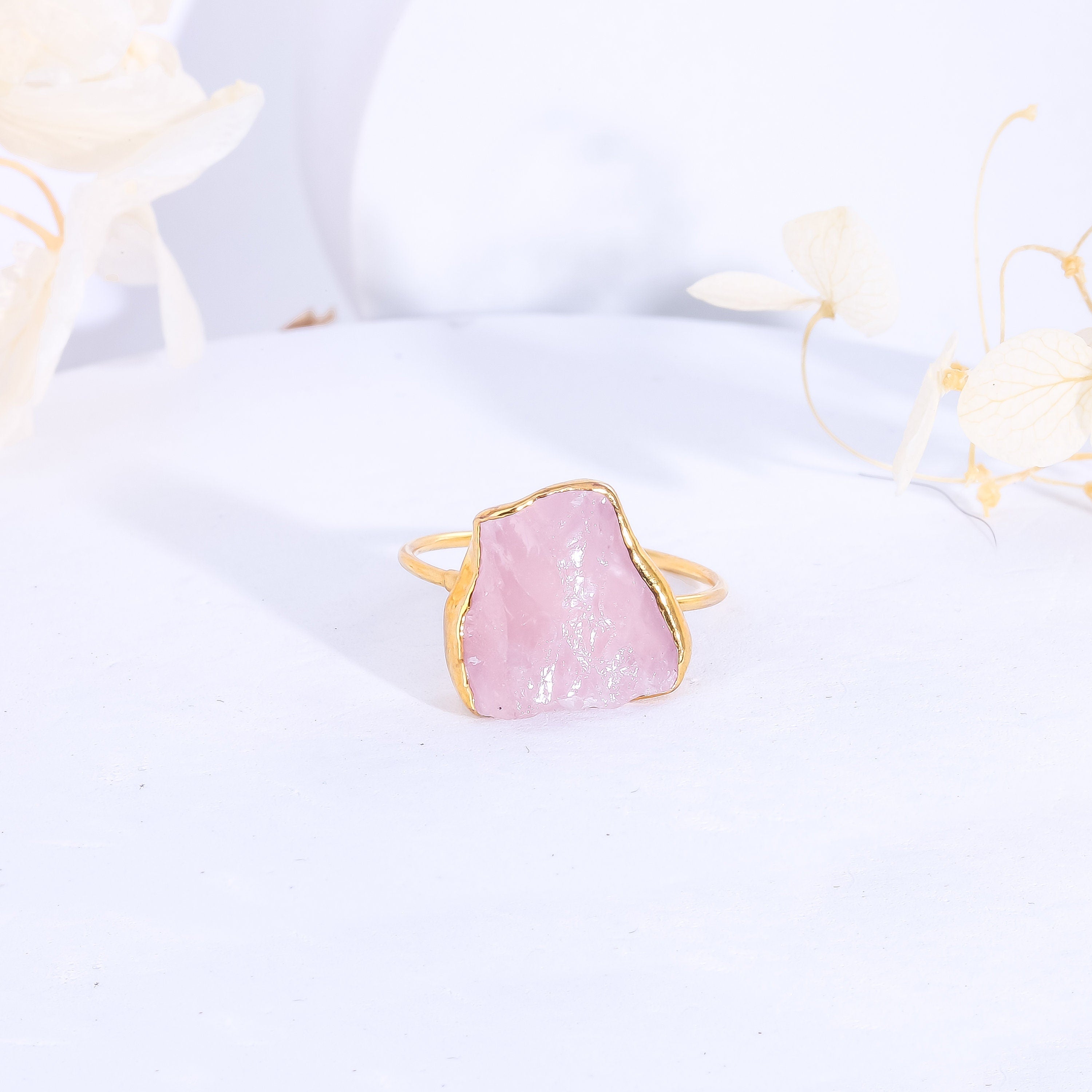 Rough Rose Quartz Ring • Gold Filled • Perfect Bridesmaid Gift • January Birthstone • Chunky Large Gemstone Statement Jewelry