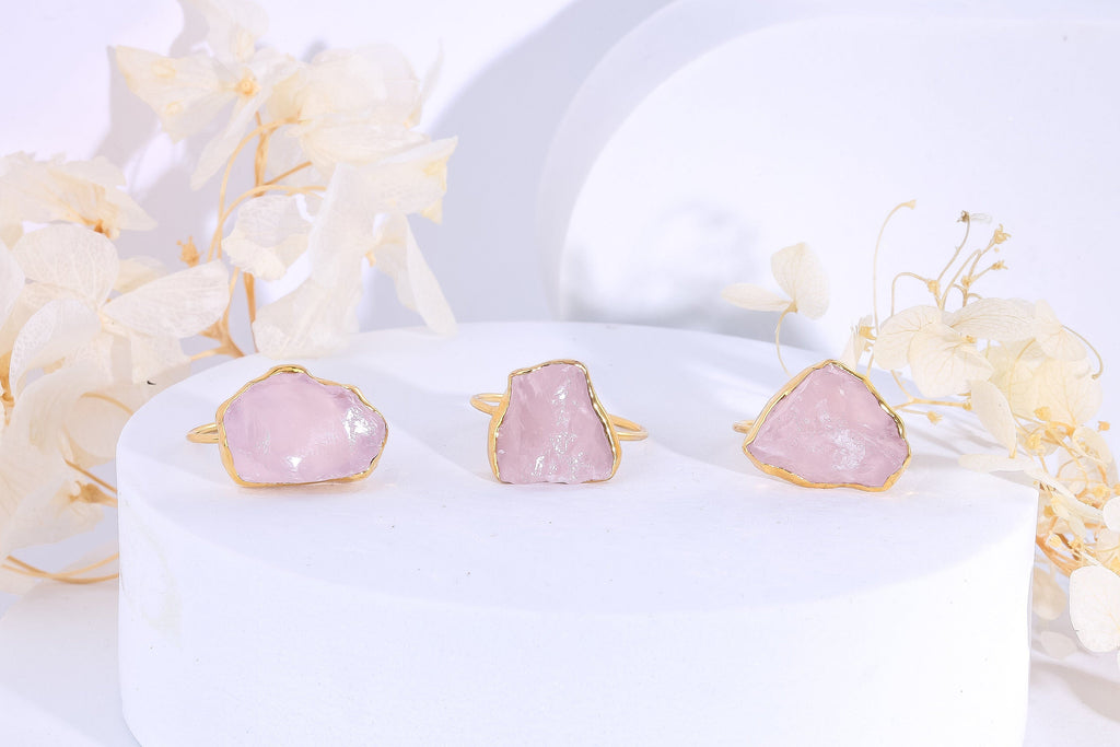Rough Rose Quartz Ring • Gold Filled • Perfect Bridesmaid Gift • January Birthstone • Chunky Large Gemstone Statement Jewelry